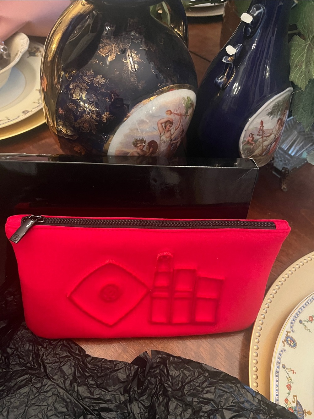 Red Quilted Zip Pouch makeup- Women Bags